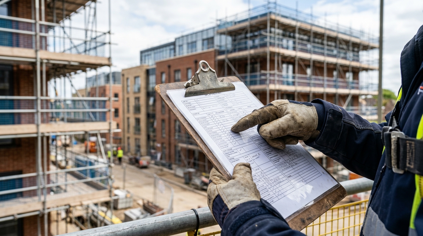 person checking clipboard relating to EPC B Compliance