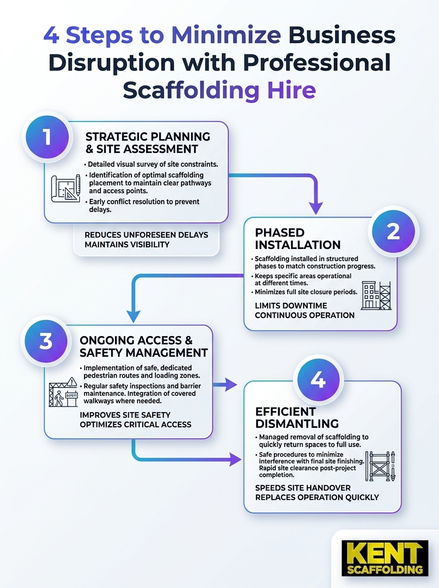 How to Minimise Business Disruption with Professional Scaffolding Hire: 4-step infographic.
