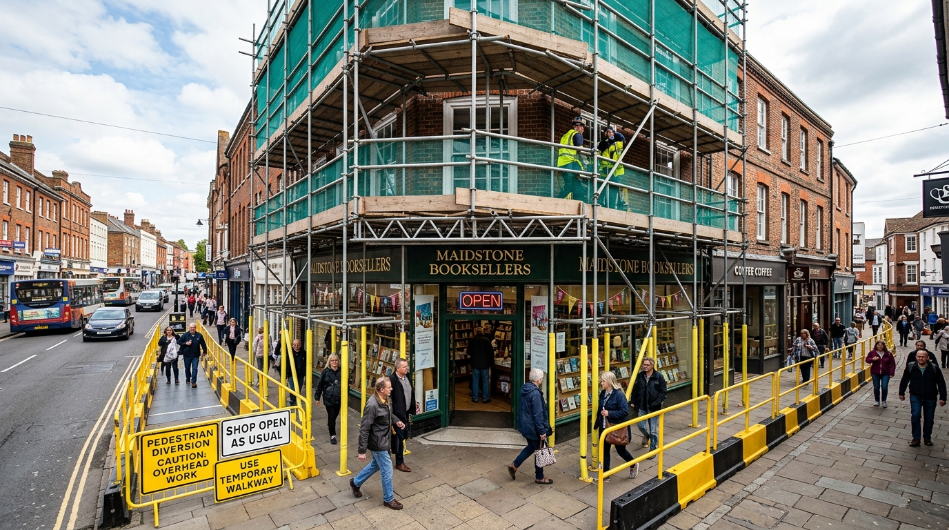 scaffolding around a high street store