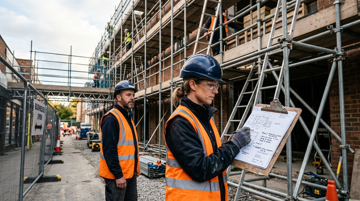scaffolders checking plans