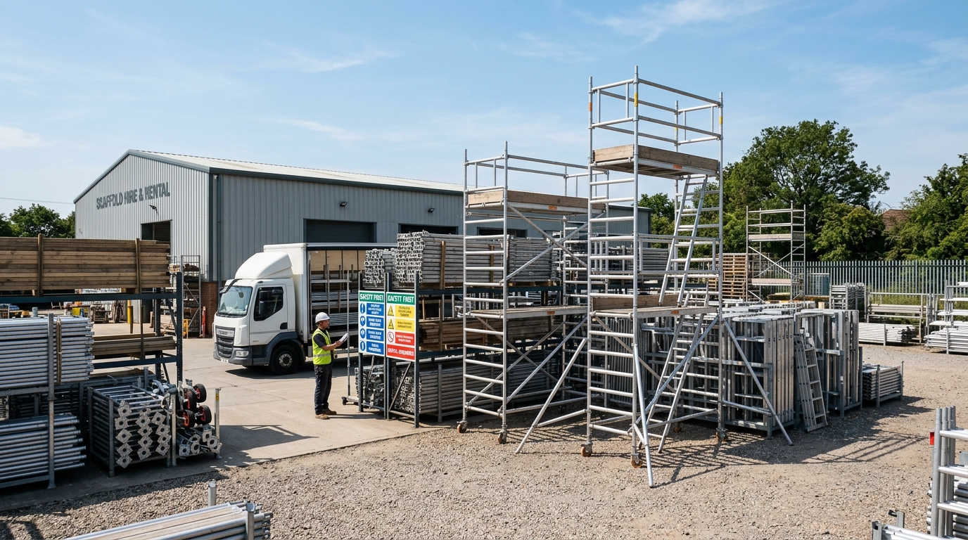 Aluminium scaffold towers in a yard