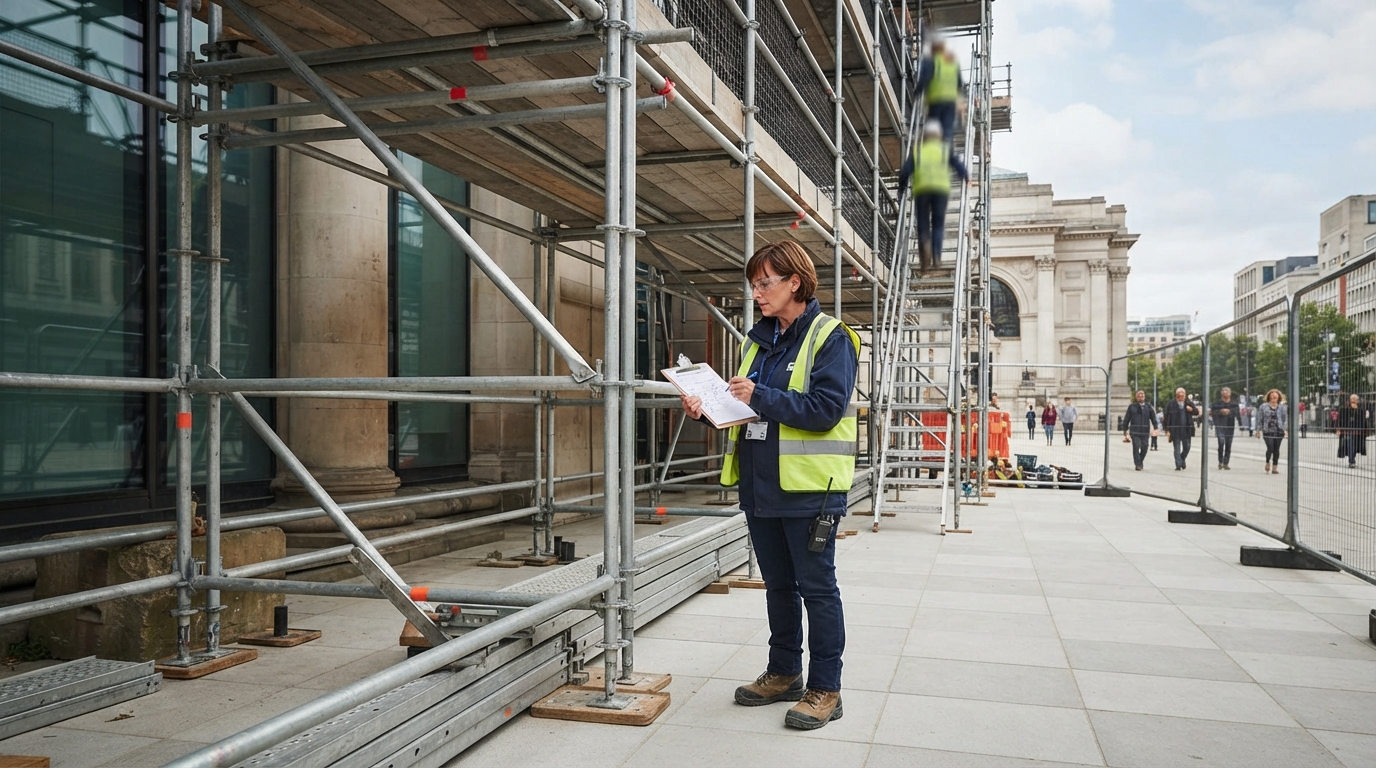 safety inspector checking scaffolding
