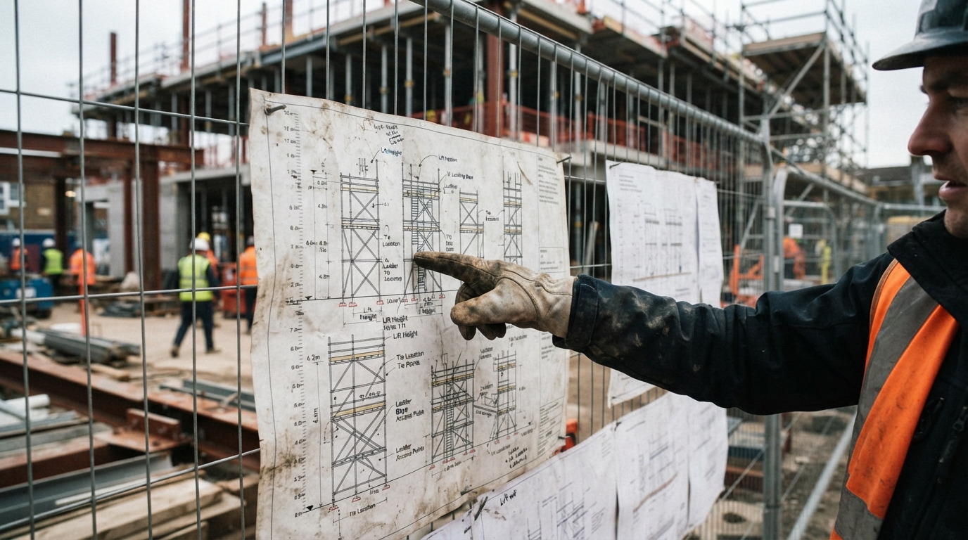 looking at plans for scaffolding
